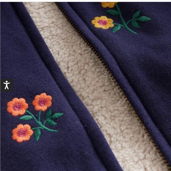 Mini Boden Embroidered Shaggy lined hoodie, Navy floral, 7-8. - Picture 2 of 8